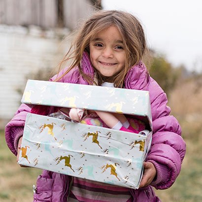 Girl in Serbia with shoebox gift