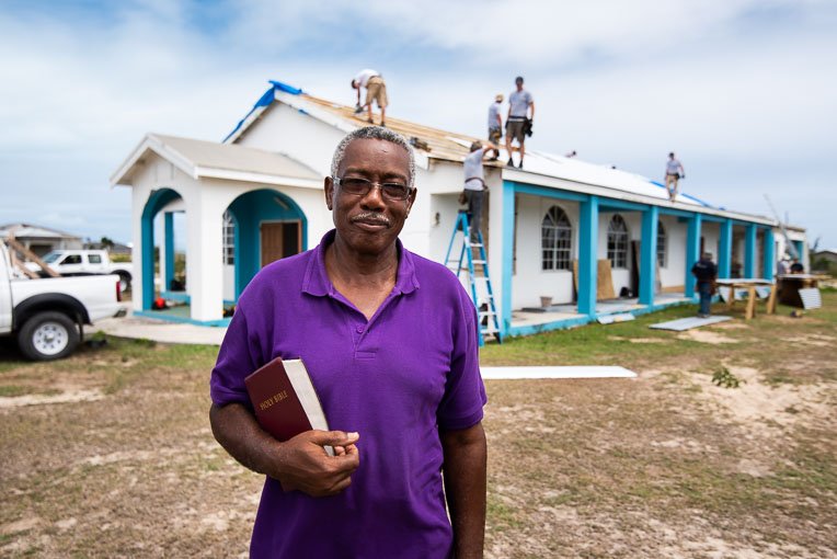 PASTOR WILLIAM ROSE OF THE HOPE FOR YOU COMMUNITY CHURCH ON BARBUDA CHARACTERIZED IRMA AS A “MONSTER.” IT SHREDDED THE CHURCH’S GALVANIZED ROOF.