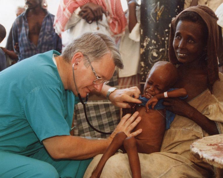 Samaritan’s Purse staff examine a malnourished child in Somalia.