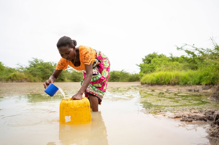 The nearby water pond now saves Eunice many hours of traveling to get water.