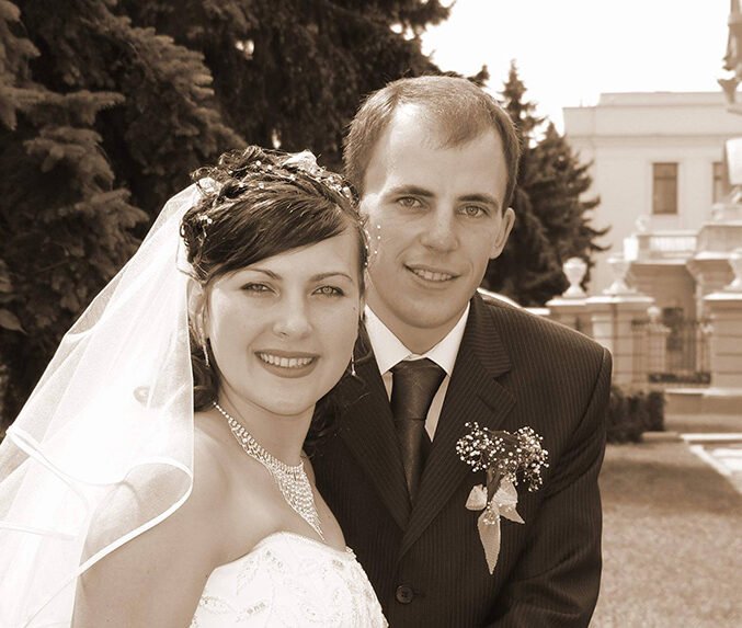 Zhenya & Sergiy on their wedding day 16 years ago