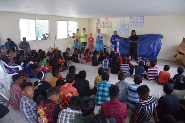 A missionary team from the Marshall Islands hosts an outreach event to present the Gospel to children of the Kwajalein Atoll.