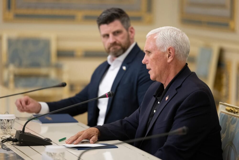 “Thank you for your leadership as president,” Pence told Zelenskyy.